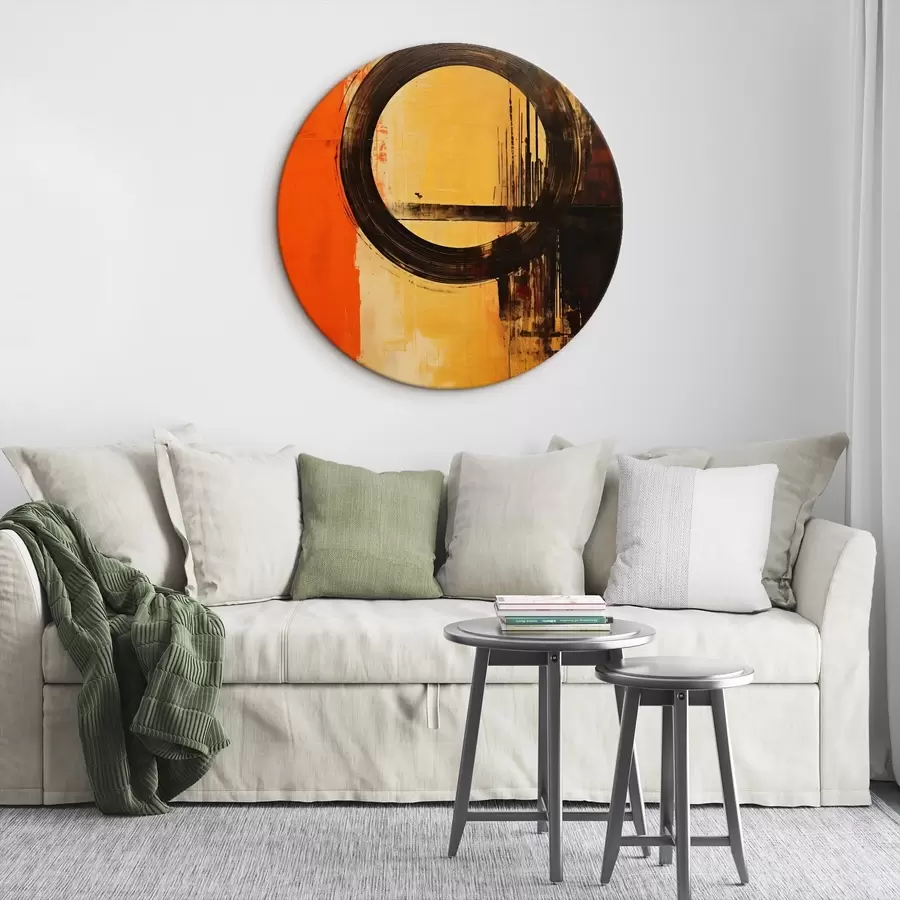 Obraz Abstraktný motív s čiernym prstencom na terakotovo-pieskovom pozadí r46529