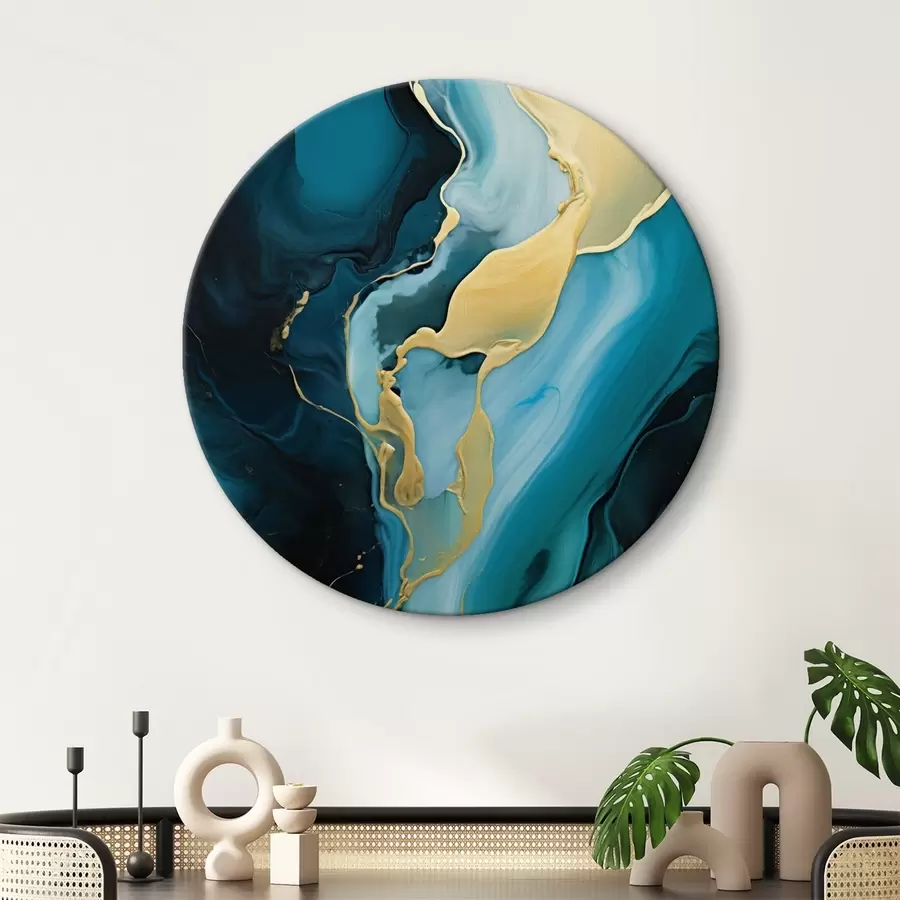 Obraz Tyrkysovo-modrá abstrakcia s prúdom okrovej farby r46530