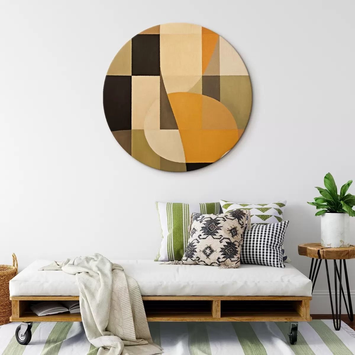 Okrúhle obrazy Patchwork z obdĺžnikov s hladkým oranžovým oblúkom r46534