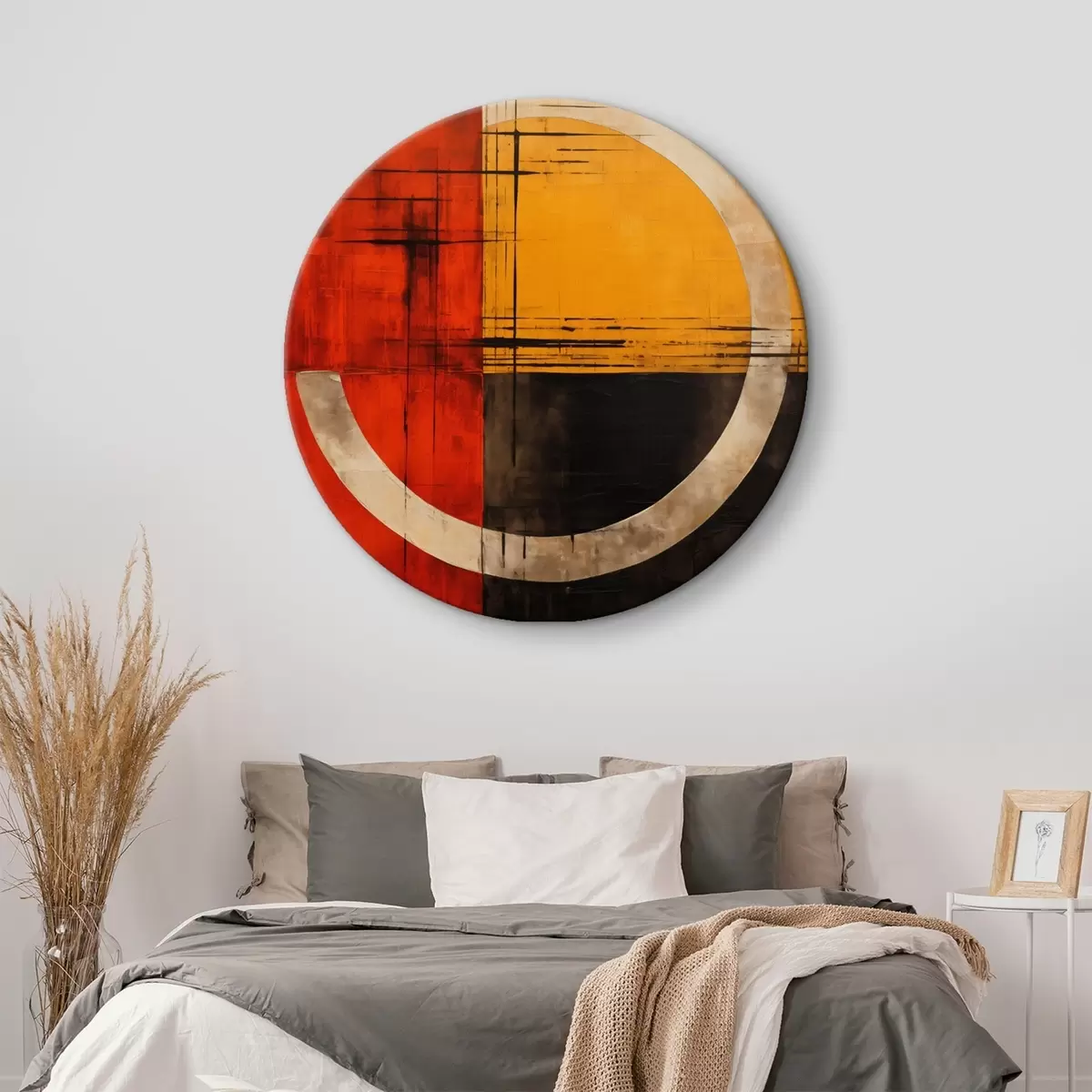 Okrúhle obrazy Abstraktný kruh na červeno-čiernom pozadí s čiarami r46535