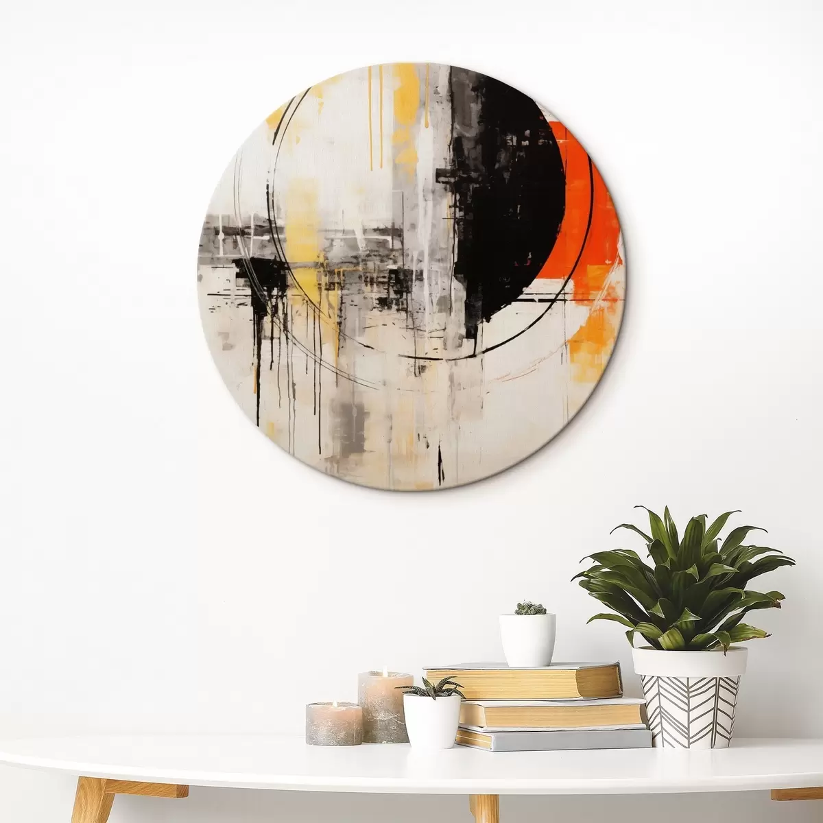 Okrúhle obrazy Monochromatický oranžový kruh s textúrovanými kvapkami r46536