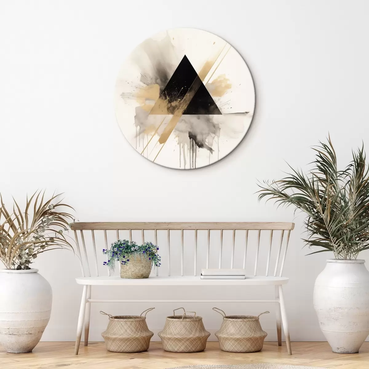 Okrúhle obrazy Geometria: čierny trojuholník so svetlými škvrnami a čiarami r46540