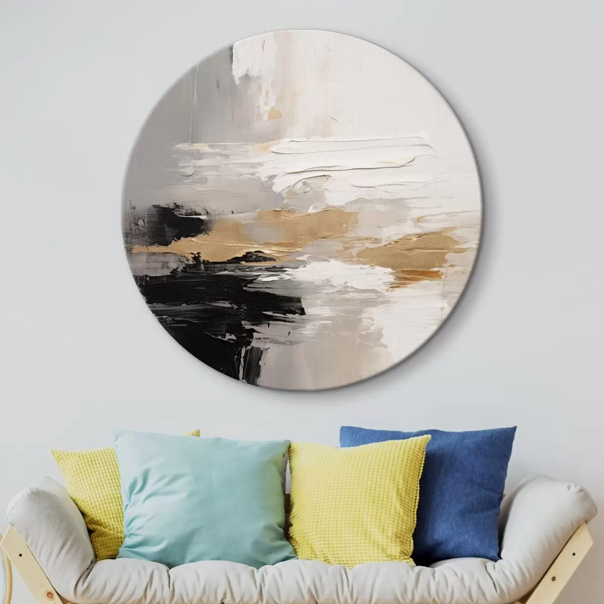 Okrúhle obrazy Nude-tónované ťahy s kontrastnou čiernou a okrovou vrstvou r46544