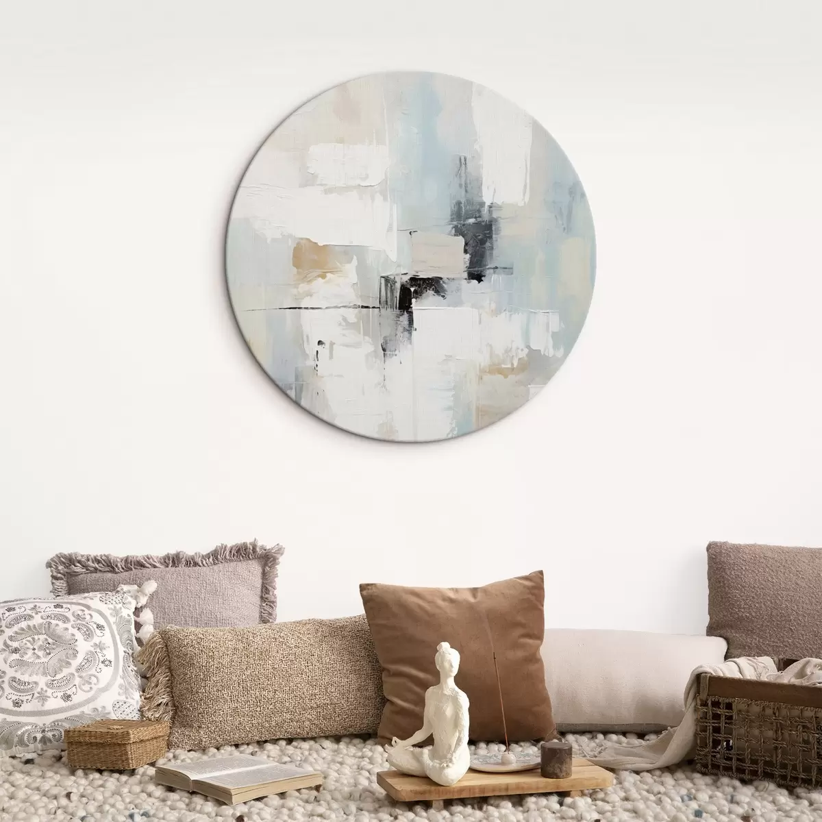 Okrúhle obrazy Svetlý abstraktný motív s čiernym akcentom r46548