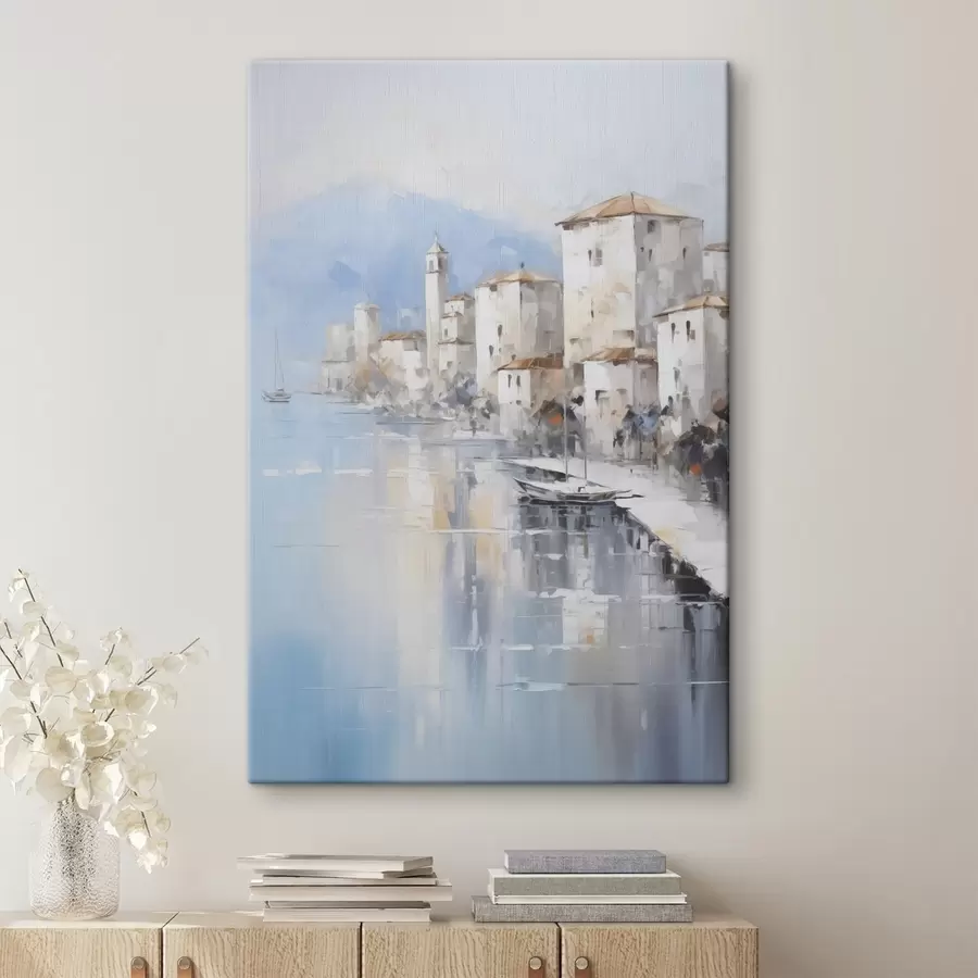 Obraz Abstraktné domy pri zátoke imitácia maľby s46673