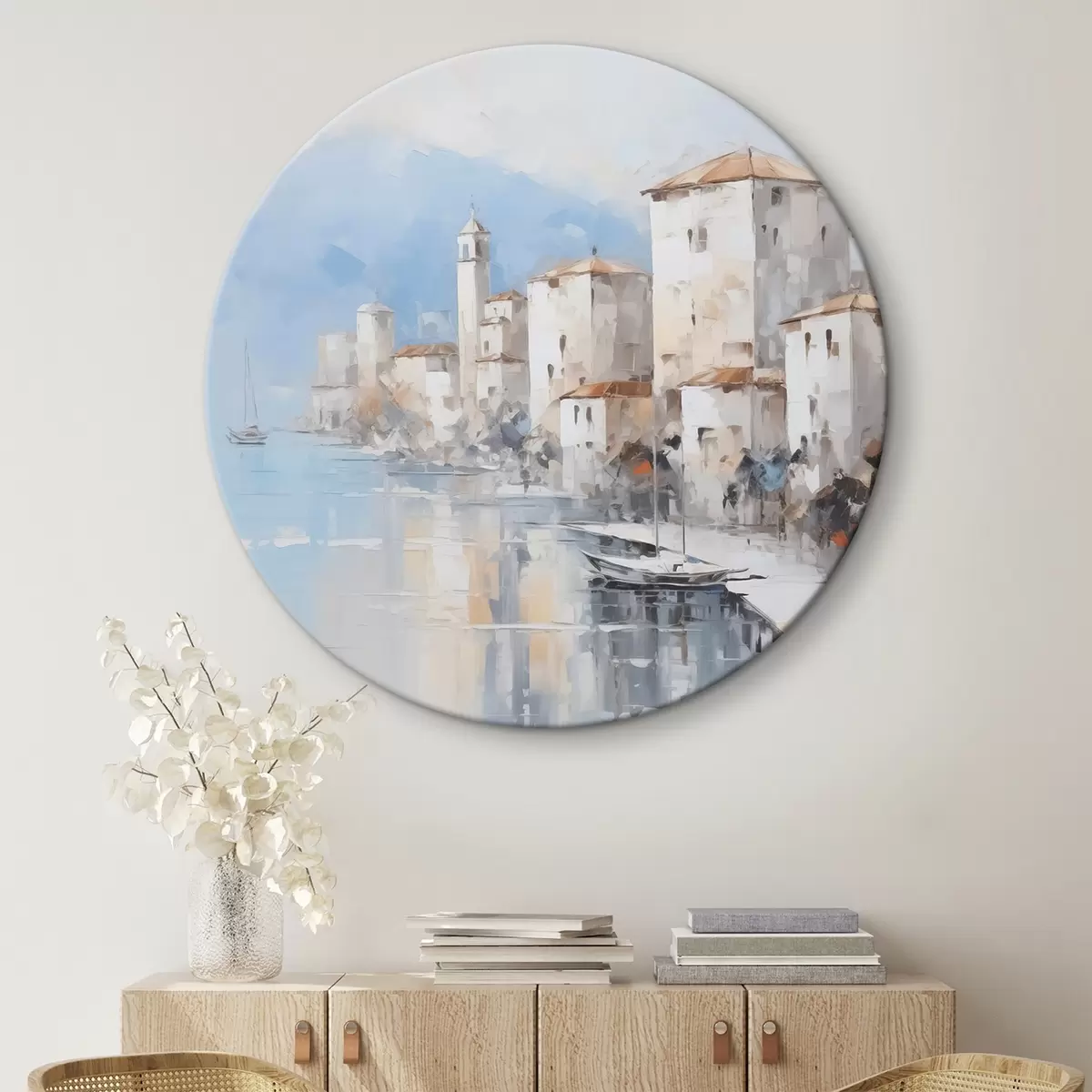 Okrúhle obrazy Abstraktné domy pri zátoke imitácia maľby r46673