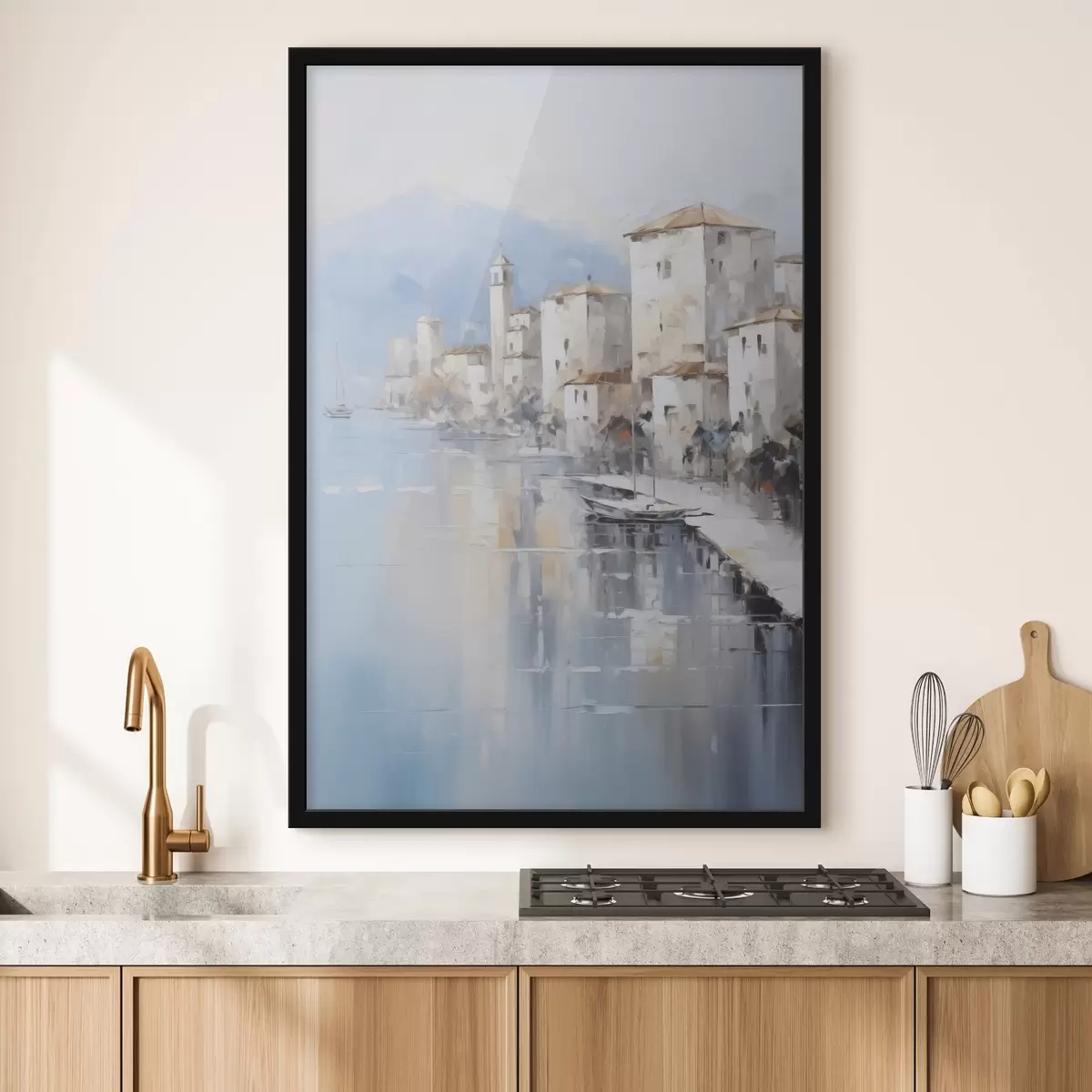 Plagáty Abstraktné domy pri zátoke imitácia maľby f46673