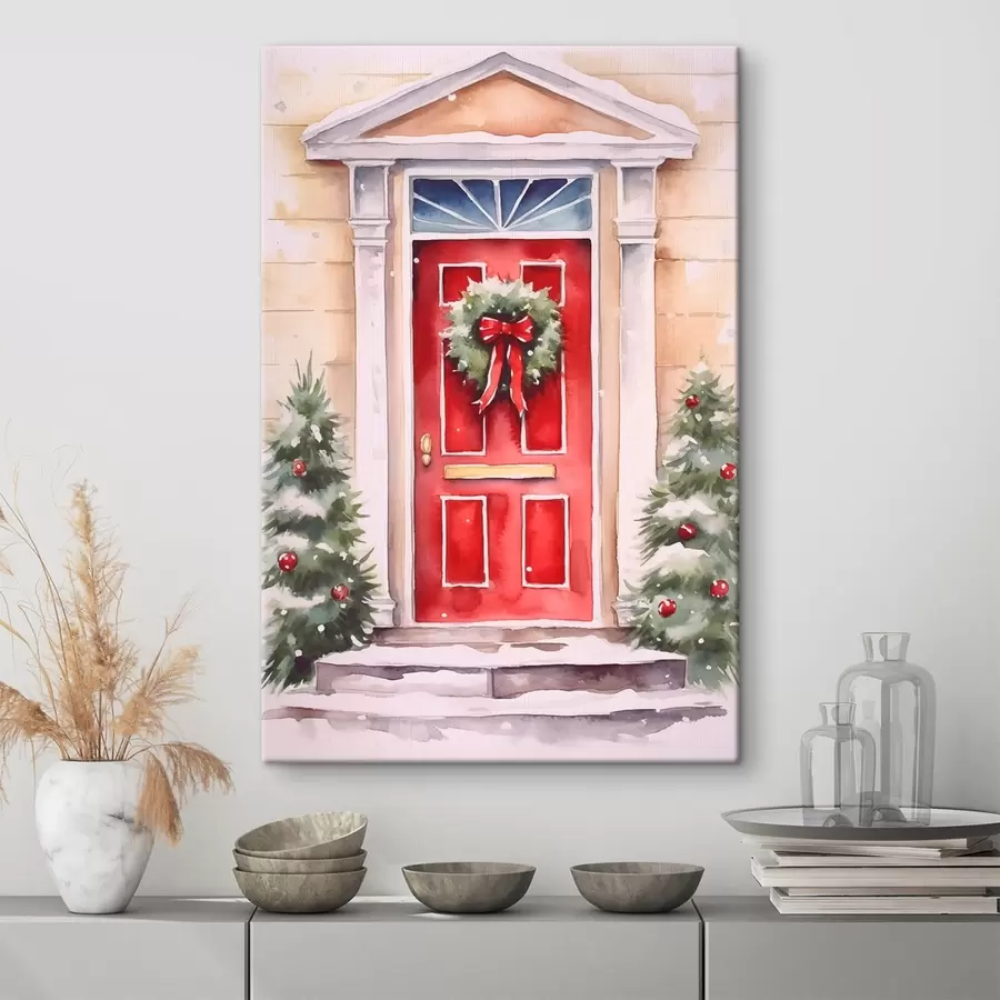 Obraz Vianočné dvere s vencom s46622