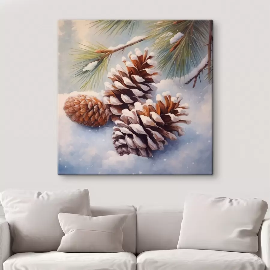 Obraz Snehom pokryté šišky a vetvy s46631