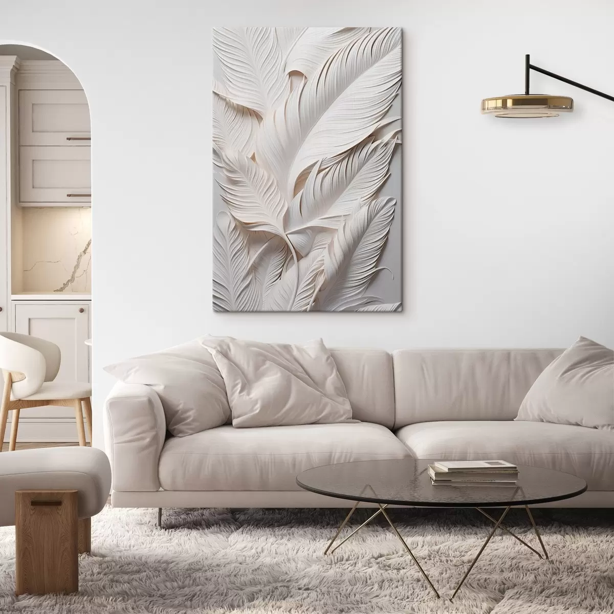 Obraz Biele listy so zložitými detailmi, ktoré vytvárajú textúrovaný a vrstvený efekt, minimalistické umenie s46706