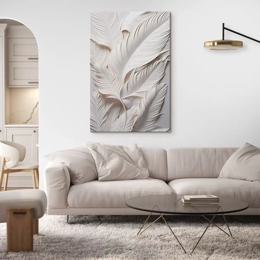 Obraz Biele listy so zložitými detailmi, ktoré vytvárajú textúrovaný a vrstvený efekt, minimalistické umenie s46706