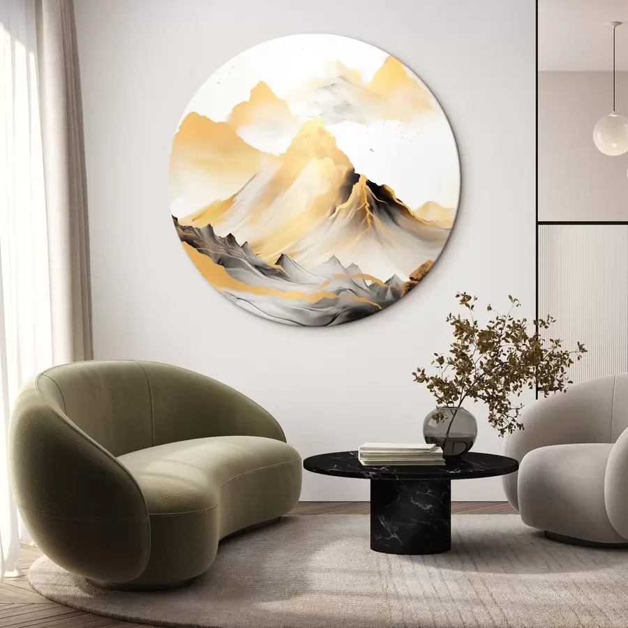 Obraz Textúrované žlté a čierne hory so zasneženými vrcholmi, štýl maľby tušom, minimalistické pohorie r46684