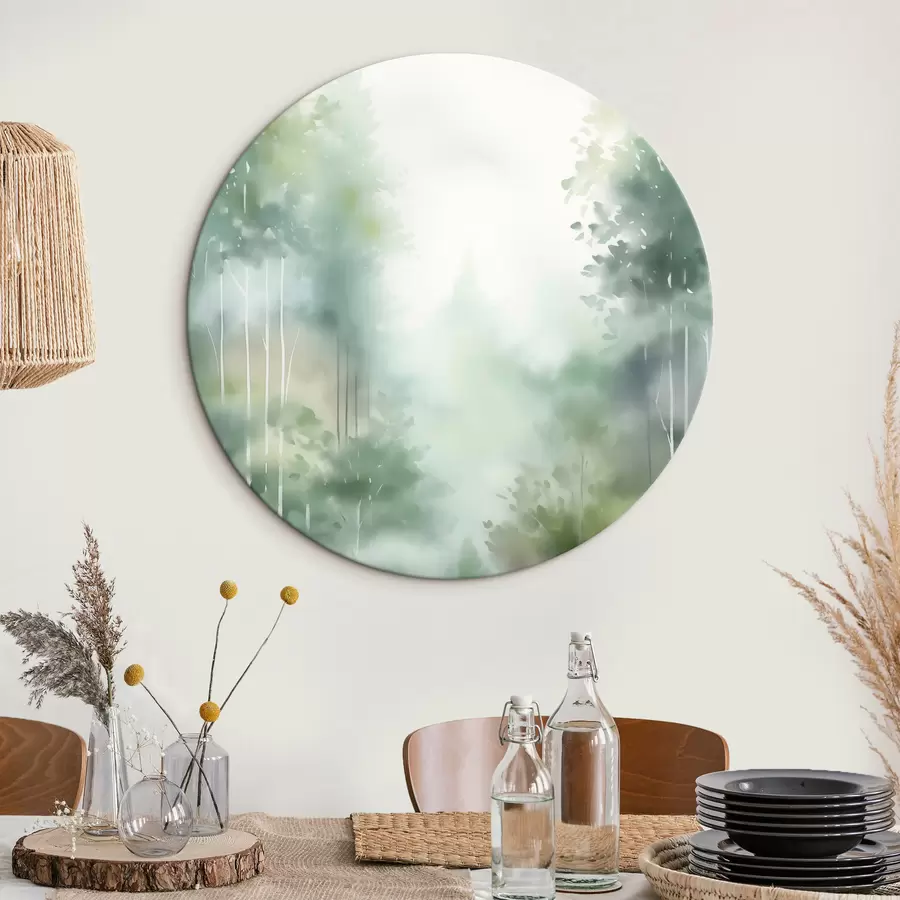 Obraz Akvarelová maľba imitácia abstraktného lesa s vysokými stromami a zeleným lístím, jemné tlmené farby r46689