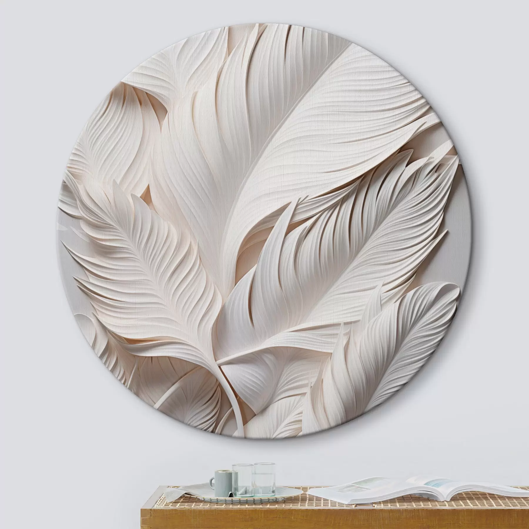 Obraz Biele listy so zložitými detailmi, ktoré vytvárajú textúrovaný a vrstvený efekt, minimalistické umenie r46706