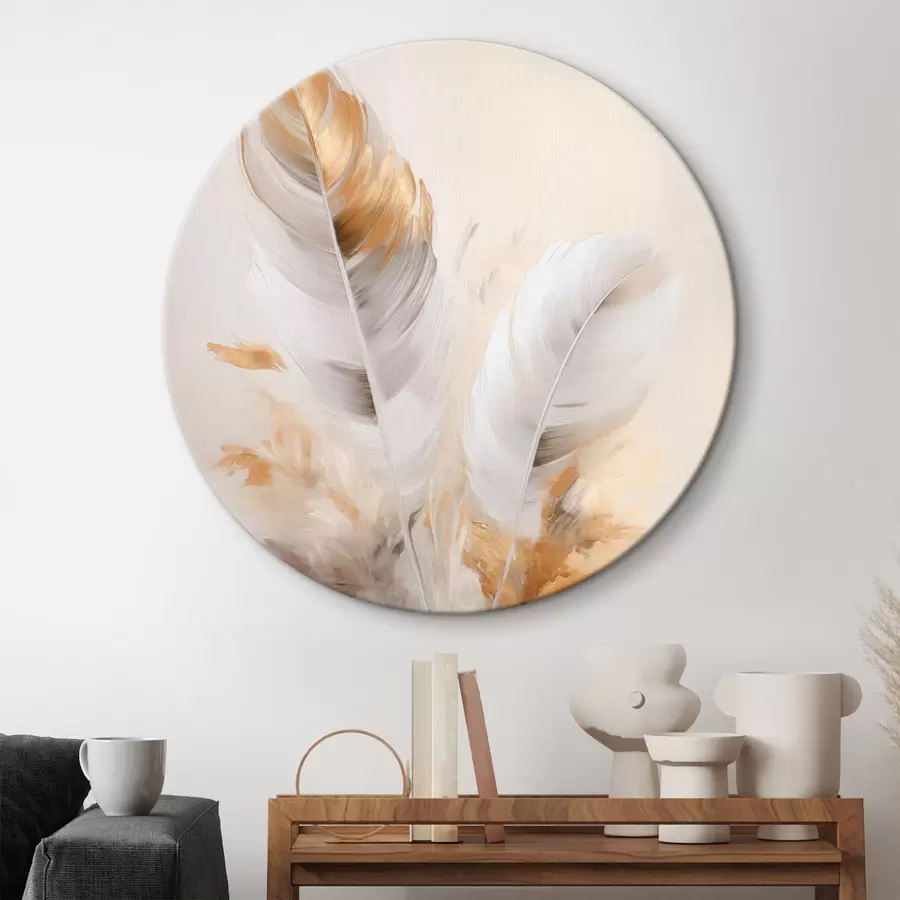 Obraz Abstraktné pierka, obklopené béžovými a hnedými chmýrami, jemné a delikátne, na svetlo béžovom pozadí. r46711