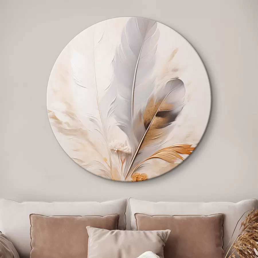 Obraz Abstraktné pierka, obklopené béžovými a hnedými chmýrami, jemné a delikátne, na svetlo béžovom pozadí. r46712