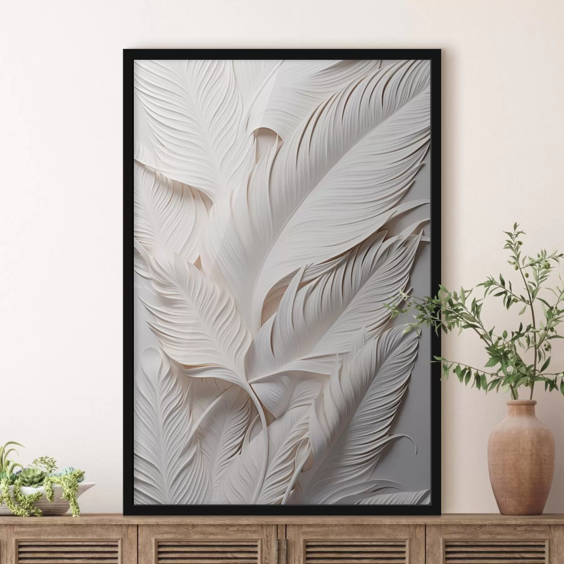 Fototapety Biele listy so zložitými detailmi, ktoré vytvárajú textúrovaný a vrstvený efekt, minimalistické umenie f46706