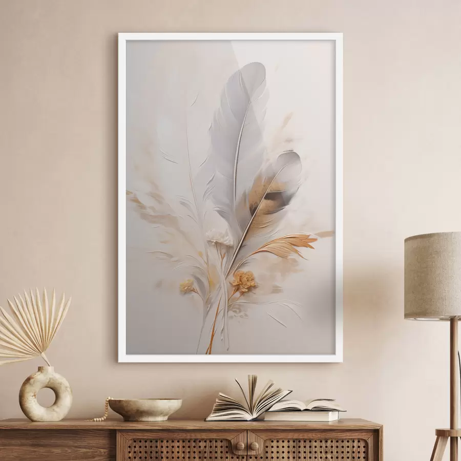 Fototapety Abstraktné pierka, obklopené béžovými a hnedými chmýrami, jemné a delikátne, na svetlo béžovom pozadí. f46712