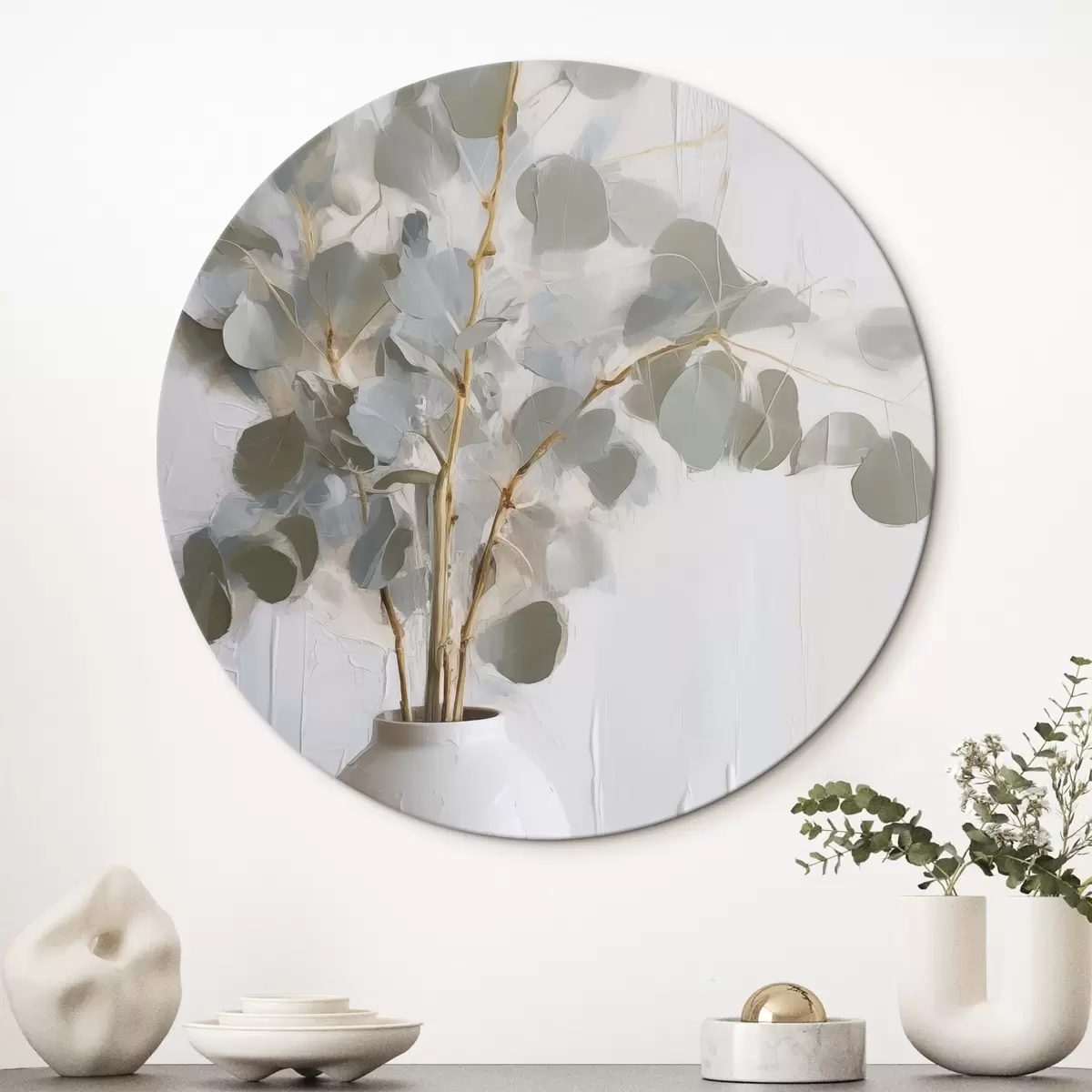 Okrúhle obrazy Vetvičky vo váze imitácia maľby r46719