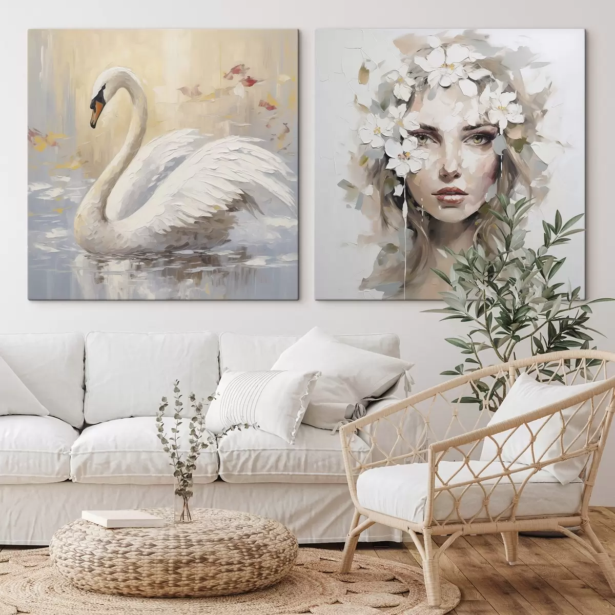Obraz Labuť a portrét dievčaťa, imitácia maľby m01030
