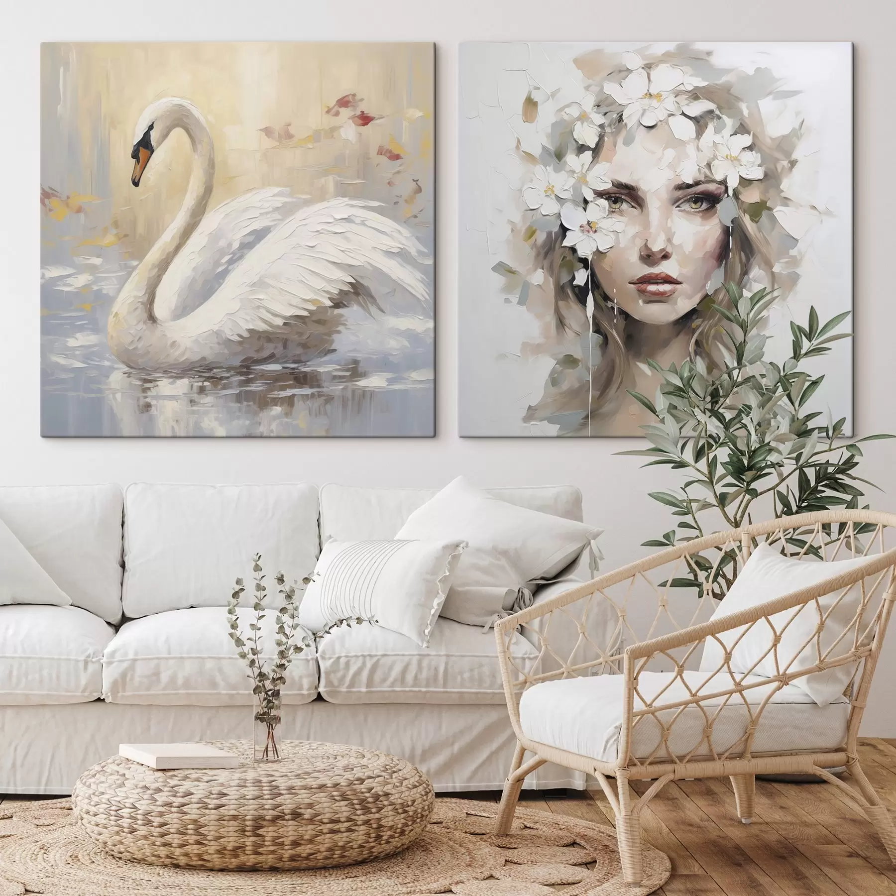 Obraz Labuť a portrét dievčaťa, imitácia maľby m01030