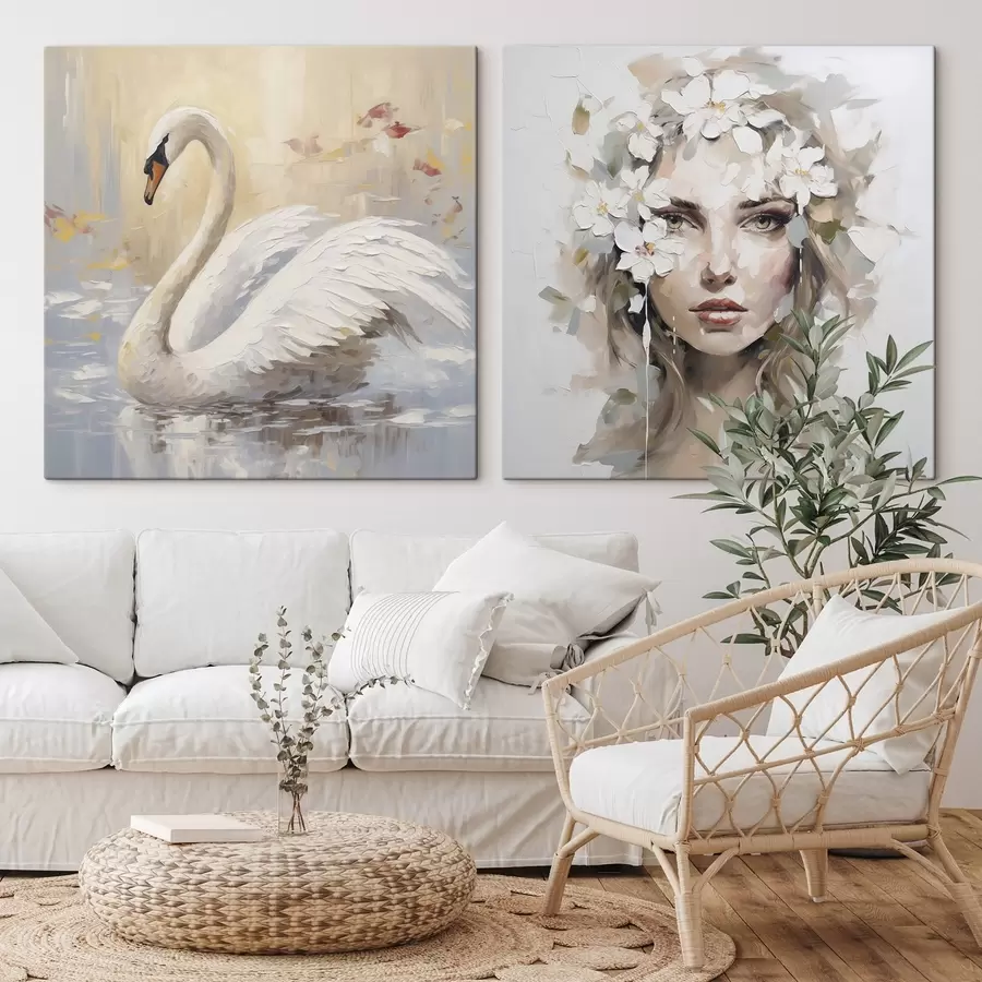 Obraz Labuť a portrét dievčaťa, imitácia maľby m01030