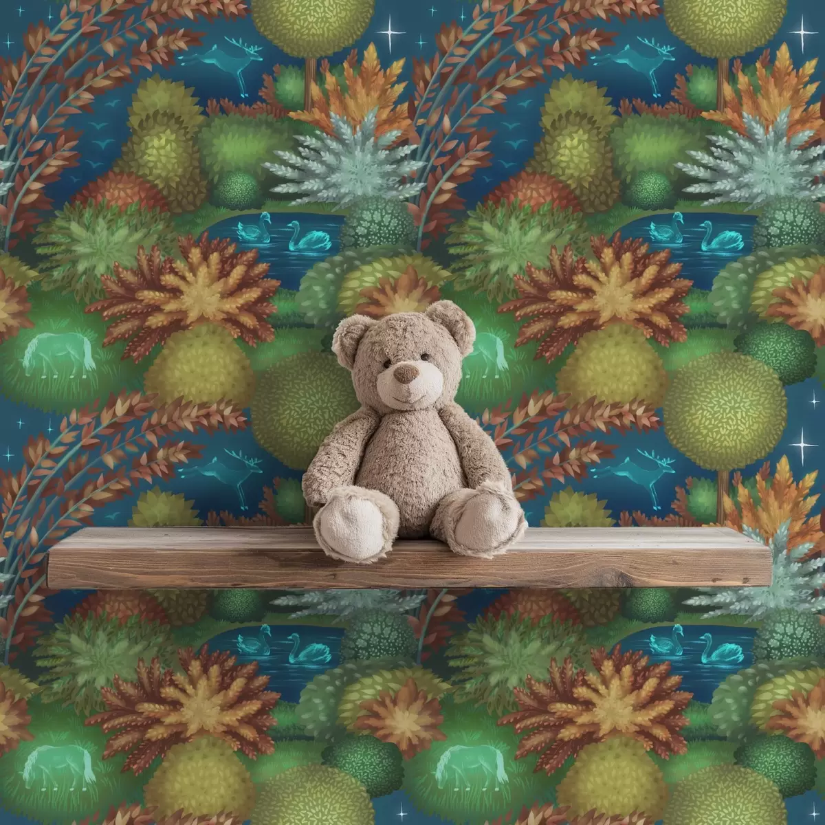 Tapety Rozprávková nočná záhrada s jazerom a svietiacimi zvieratkami a00851