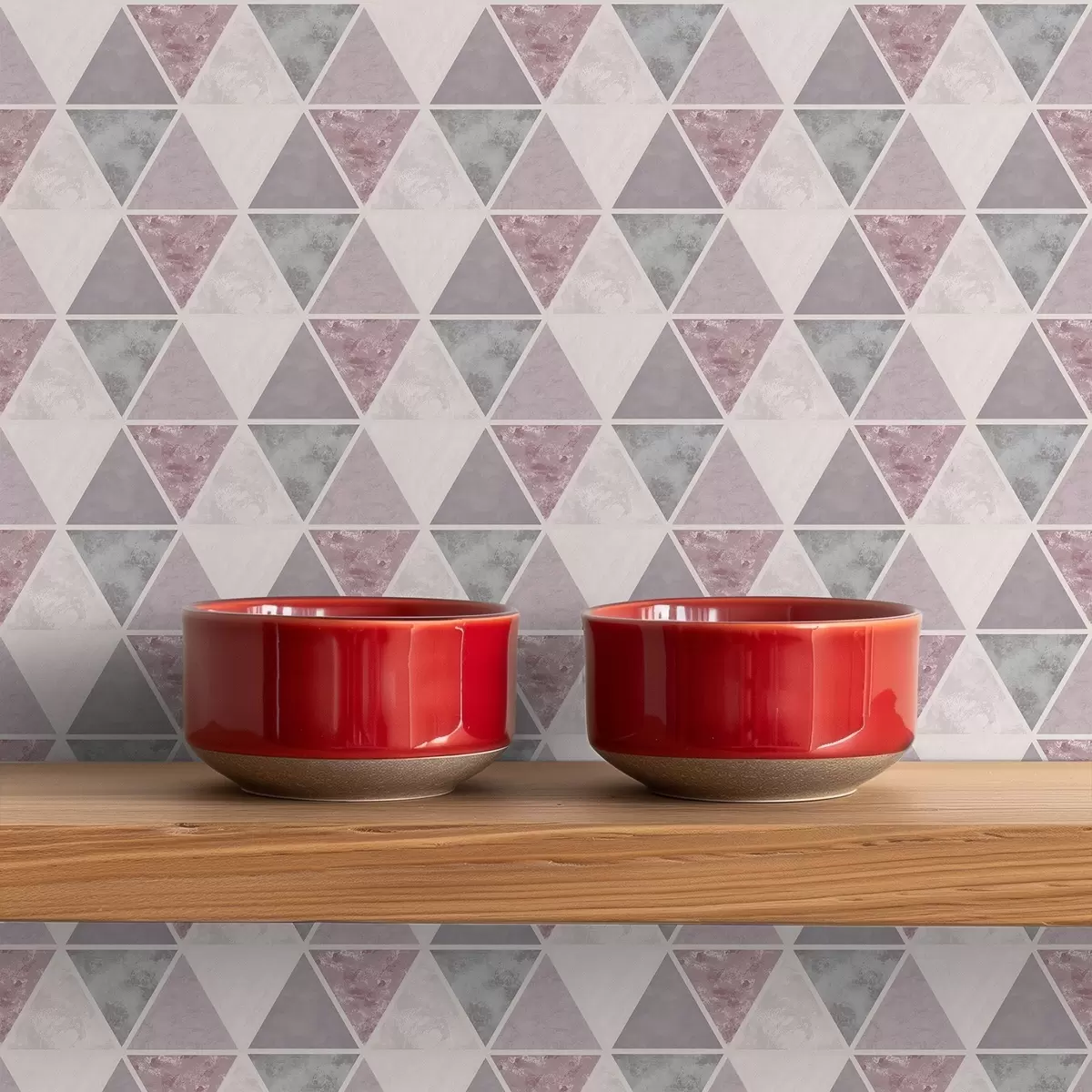 Tapety Mäkké trojuholníky v sivo-ružových a púdrových odtieňoch a00918