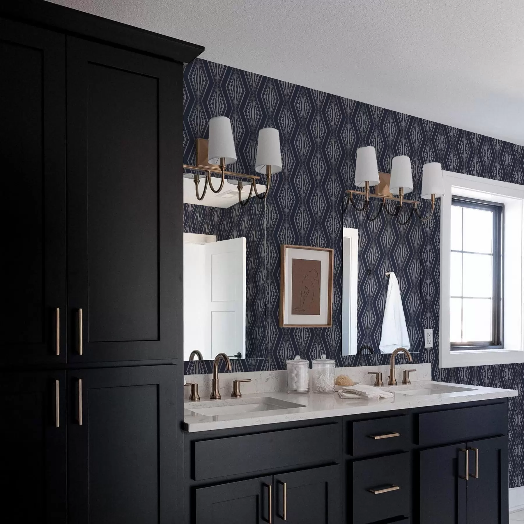 Fototapety Geometrické diamanty pripomínajúce lúče na tmavomodrom pozadí a00925