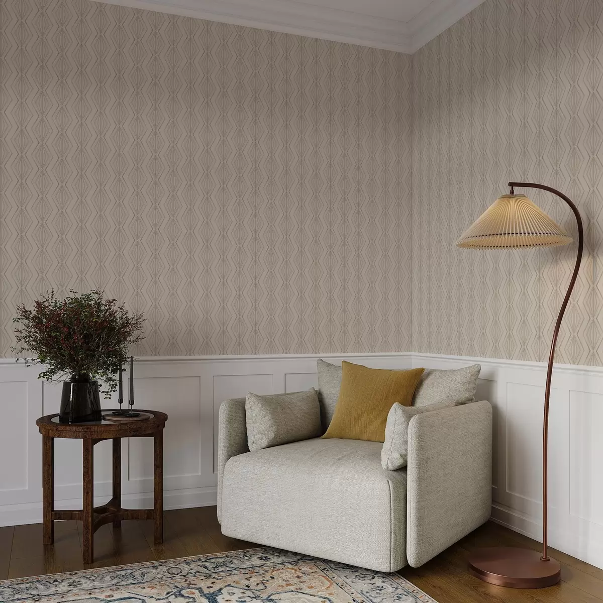 Tapety Ľahký diamantový ornament v pokojných béžových odtieňoch a00925v2