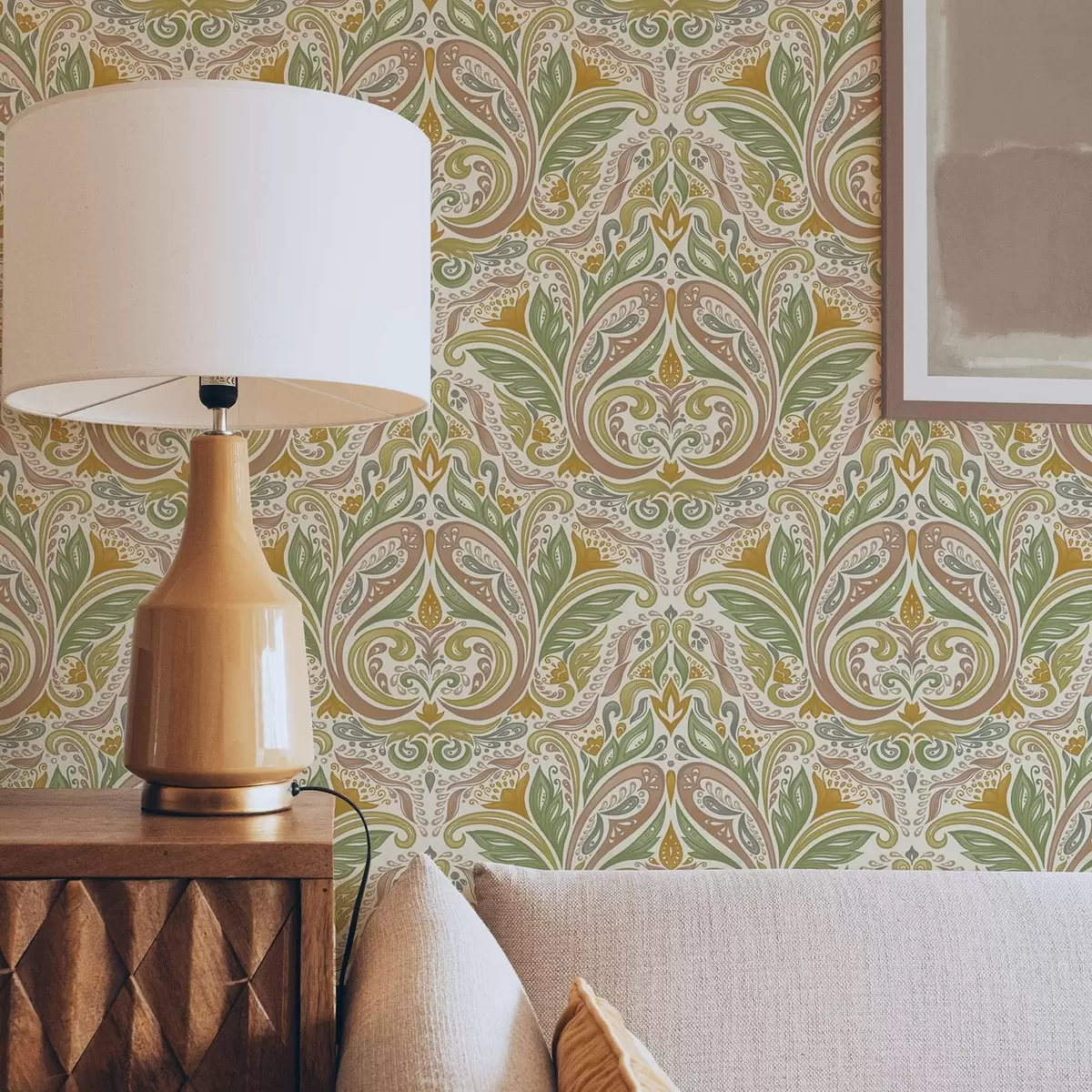 Tapety Ozdobné listové víry v zelených a terakotových odtieňoch a00927v1