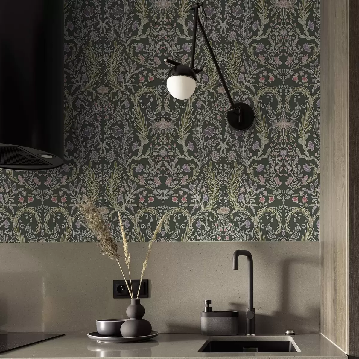 Tapety Symetrický kvetinový ornament na tmavozelenom pozadí a00928