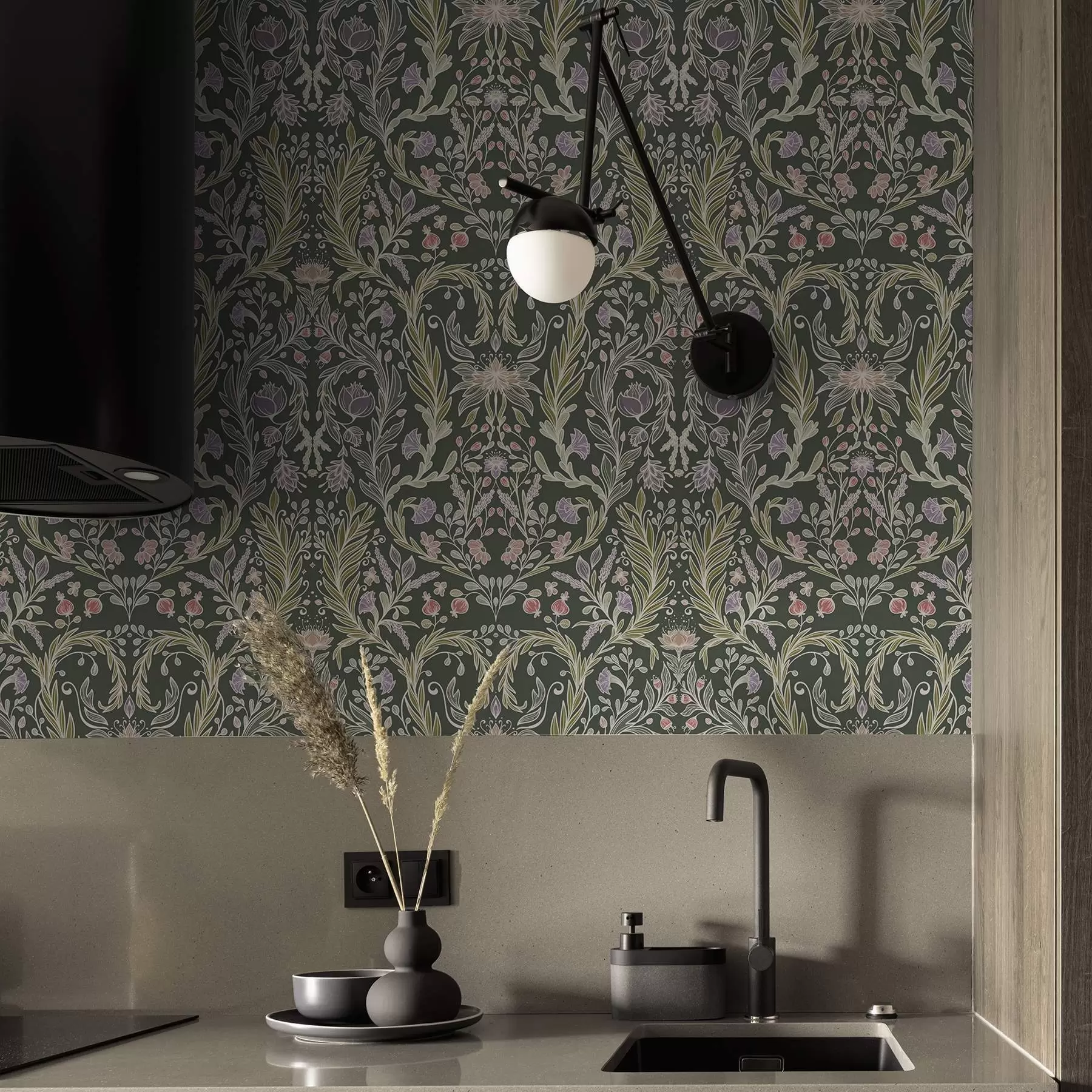 Fototapety Symetrický kvetinový ornament na tmavozelenom pozadí a00928