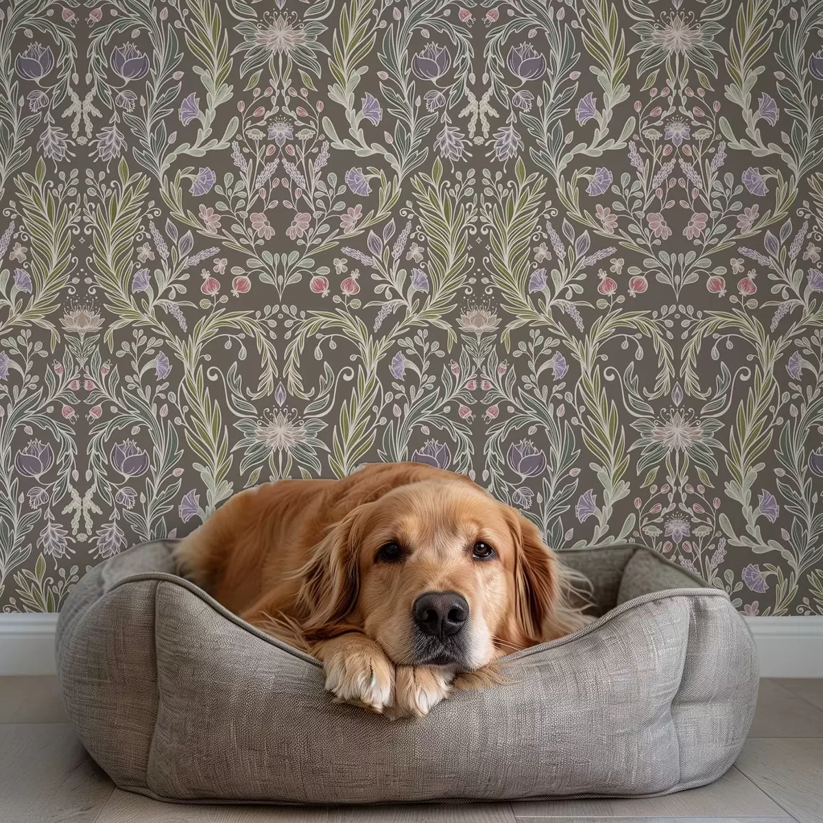 Tapety Symetrické kvety a listy na hnedasto-sivom pozadí a00928v2