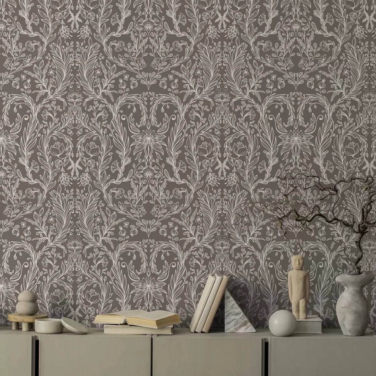 Tapety Monochromatický botanický vzor na teplom hnedom podklade a00929v2