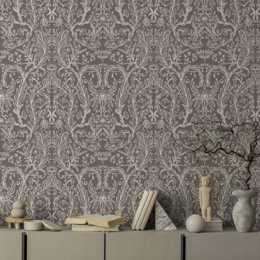 Fototapety Monochromatický botanický vzor na teplom hnedom podklade a00929v2