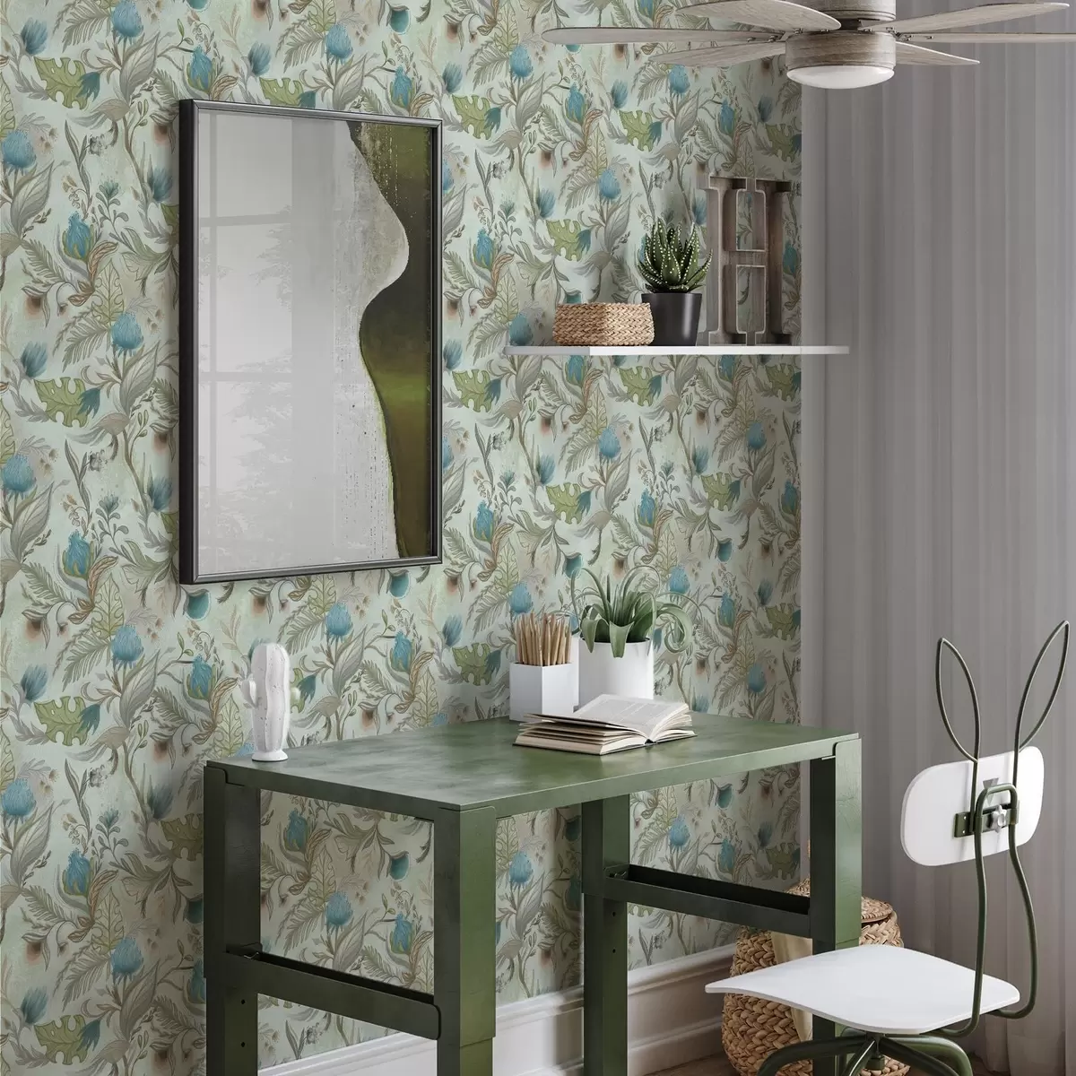 Tapety Modré kvety a zeleň na jemnom mätovom pozadí a00930v1