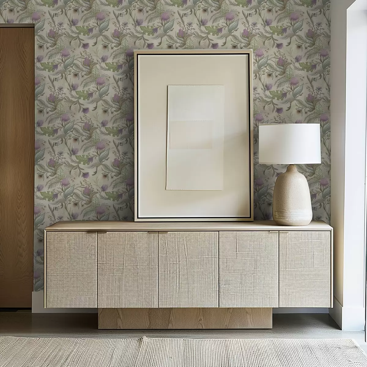 Tapety Lila púčiky a jemná zeleň na smotanovom pozadí a00930v2