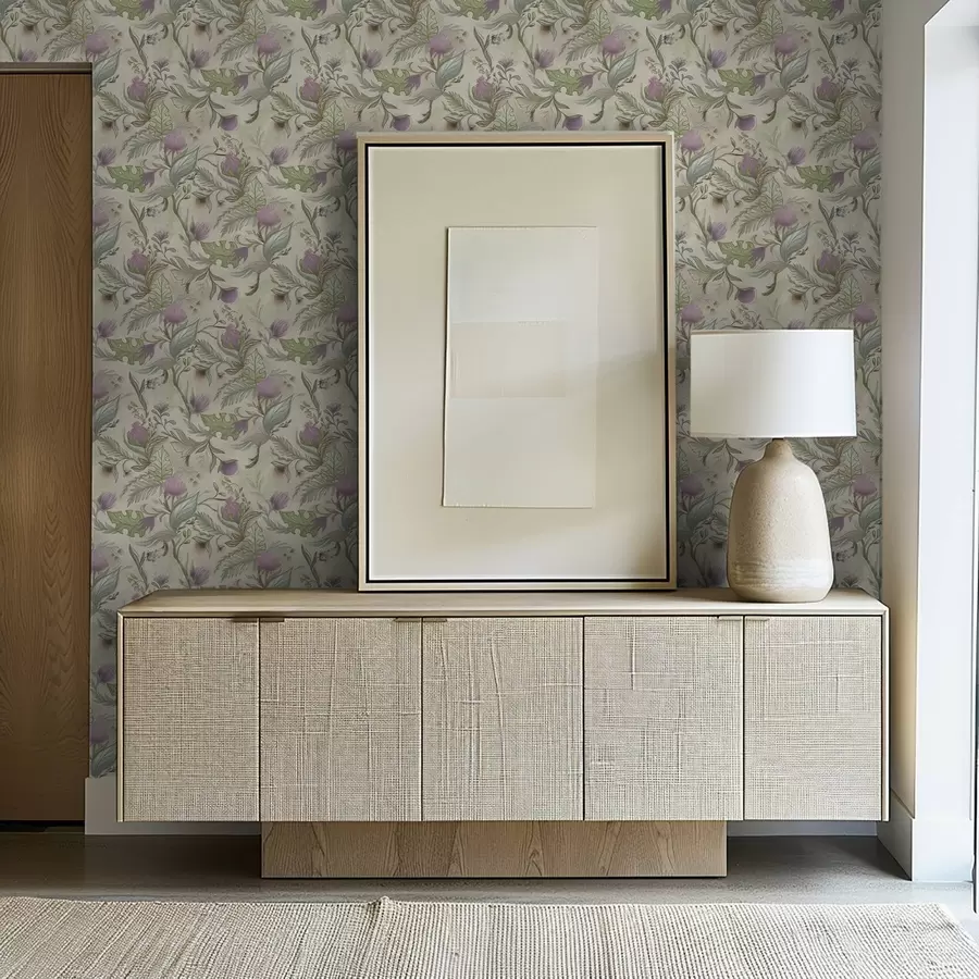 Fototapety Lila púčiky a jemná zeleň na smotanovom pozadí a00930v2