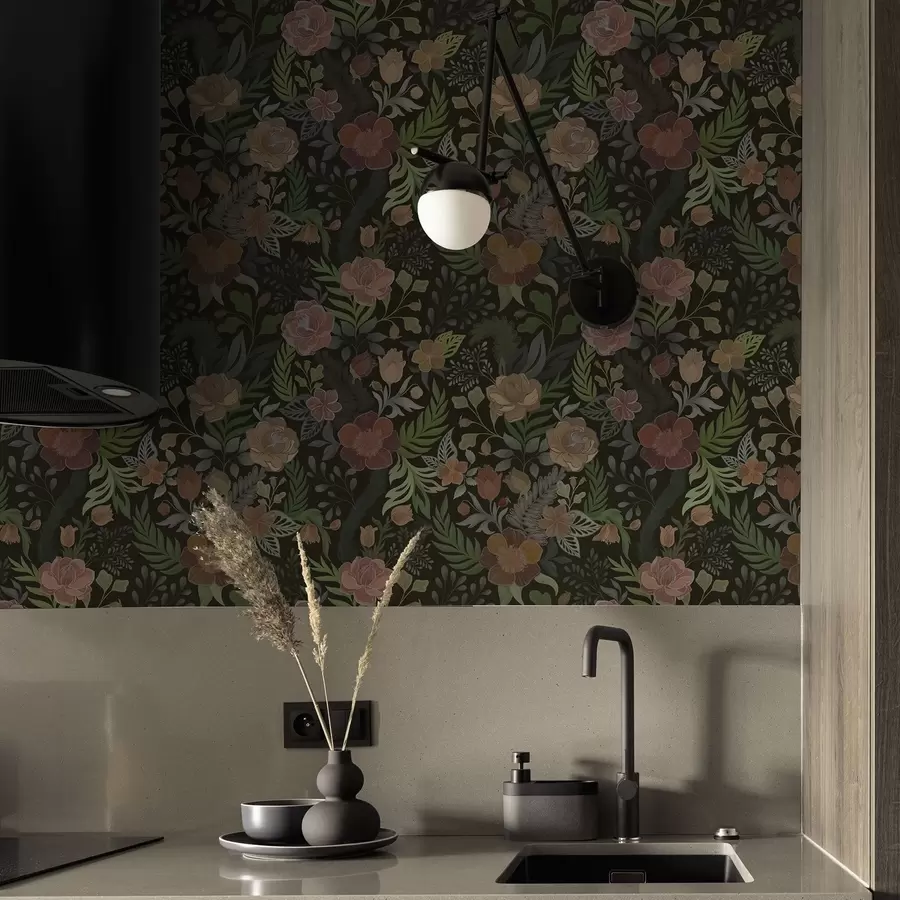 Fototapety Bohaté kvety a zeleň na tmavom pozadí a00932