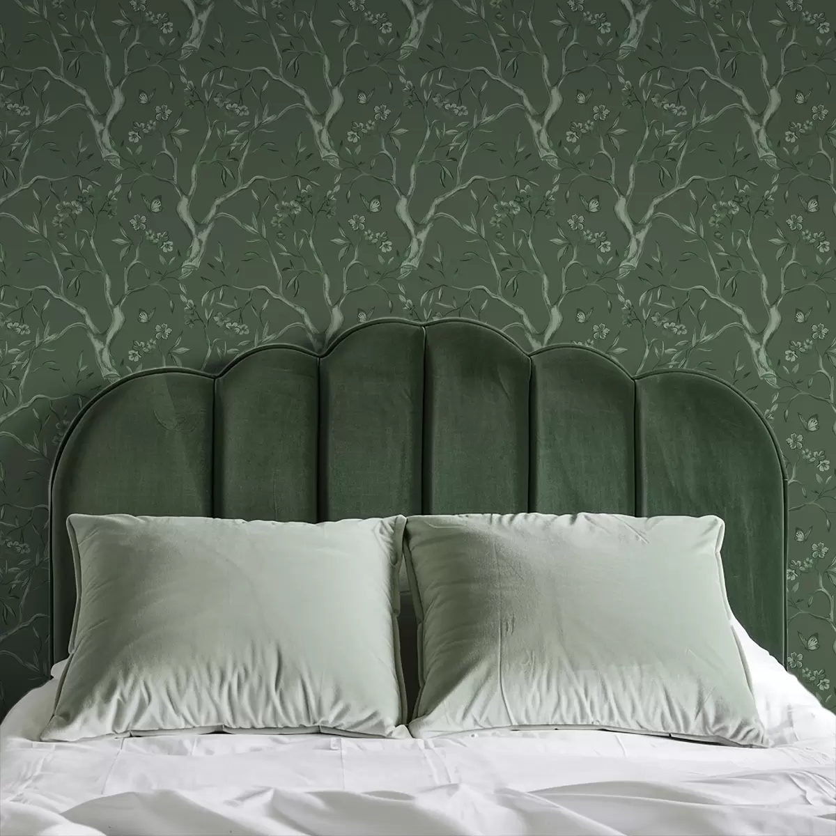 Tapety Zelené kvitnúce vetvy s motýľmi na tmavom pozadí a00951v3