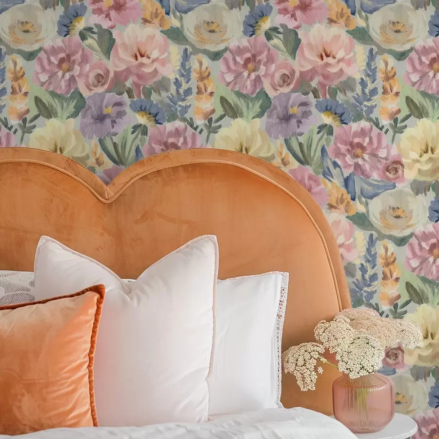 Fototapety Pastelové rozmazané kvety, jemná farebná paleta a00954