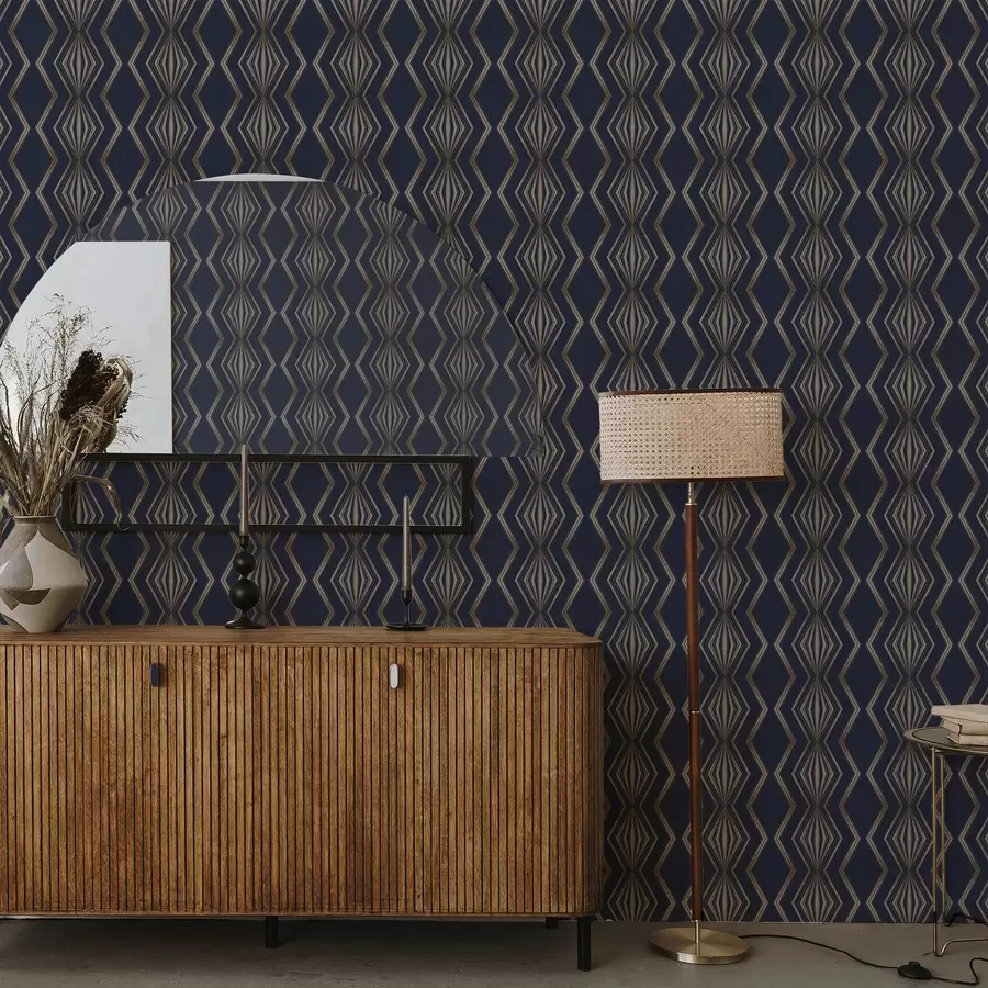 Fototapety Tmavomodré pozadie s geometrickými kosoštvorcami a cikcakmi a00974v2