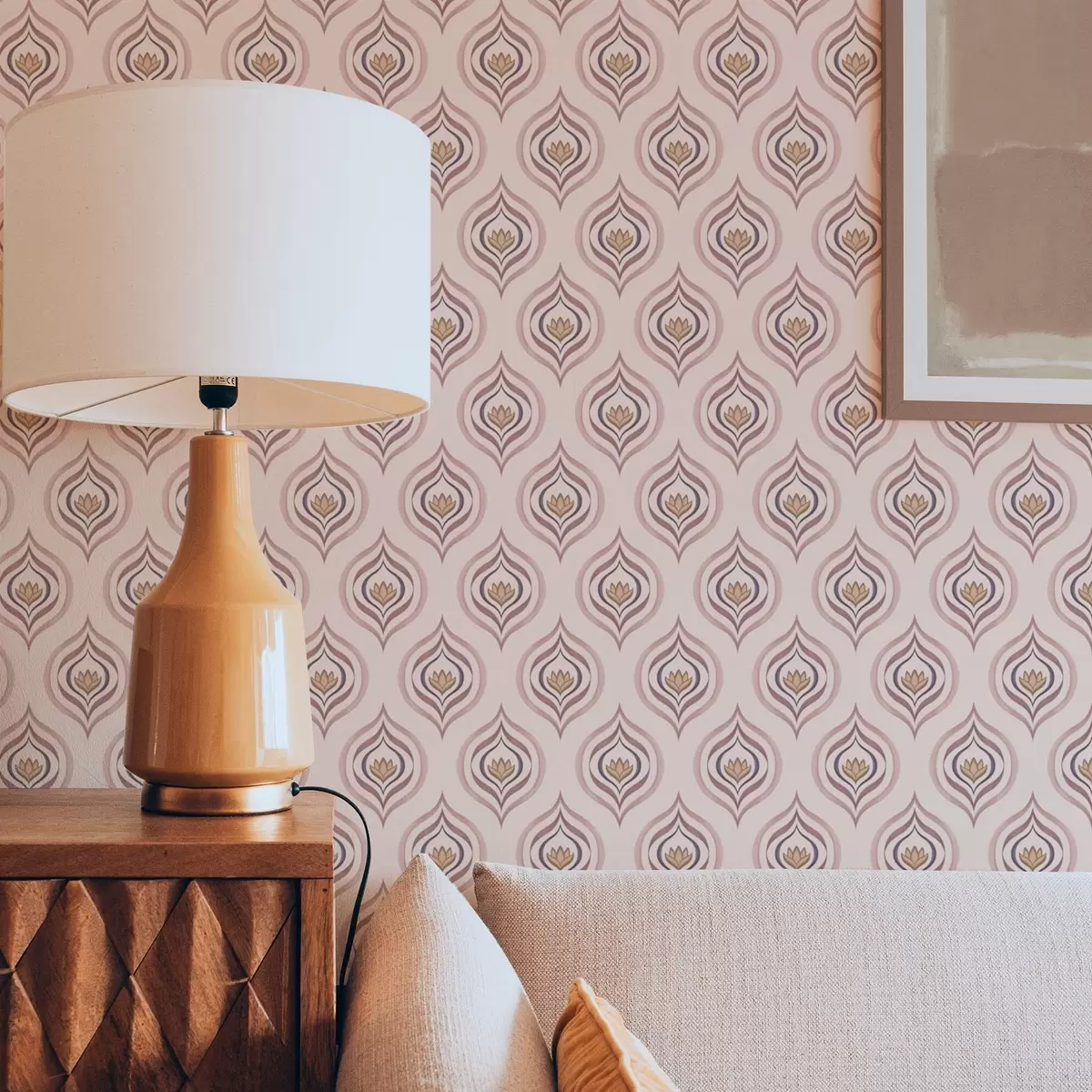 Tapety Rytmický motív kvapky s kvetinou na práškovom pozadí a00977