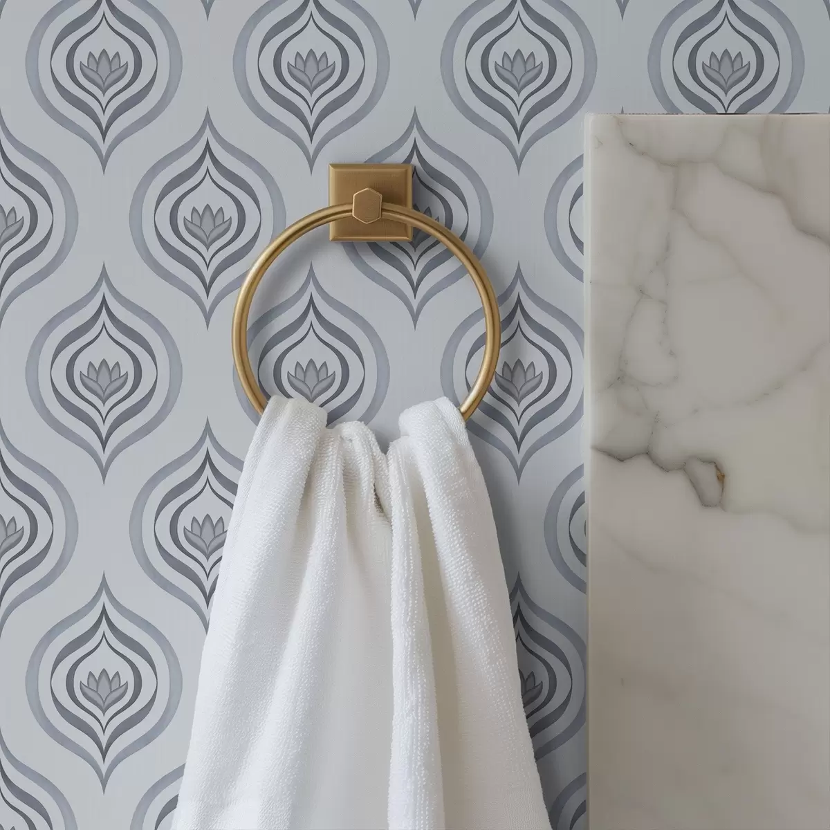 Tapety Pohodový motív kvapky s kvetinou v šedo-modrých odtieňoch a00977v3