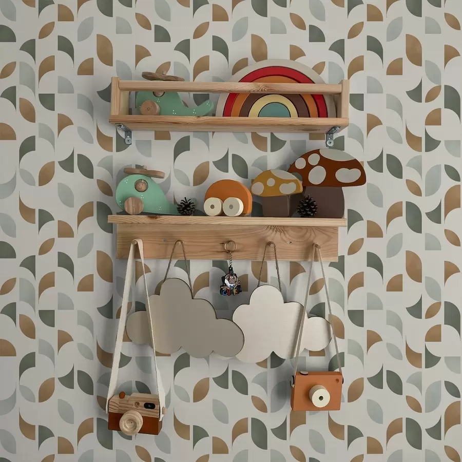 Fototapety Abstraktné polkruhy a listy v zelenej a terakotovej farbe a00985