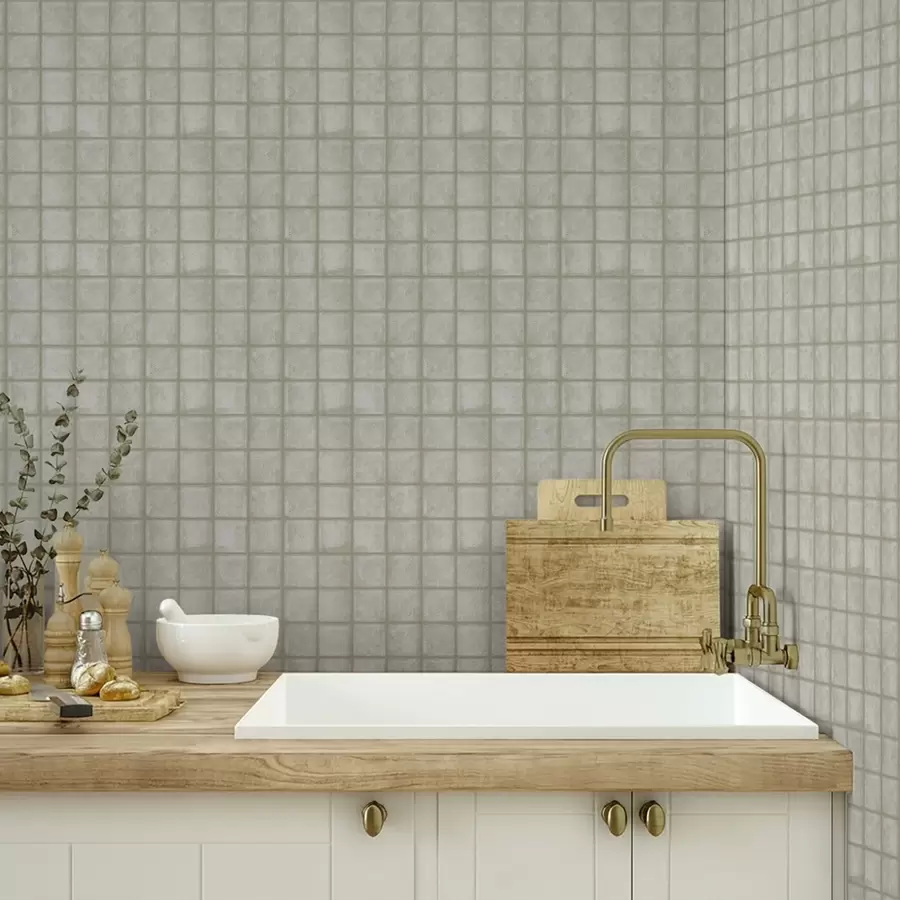 Fototapety Imitácia štvorcových dlaždíc v jemnej šedo-zelenej farebnej palete a00988