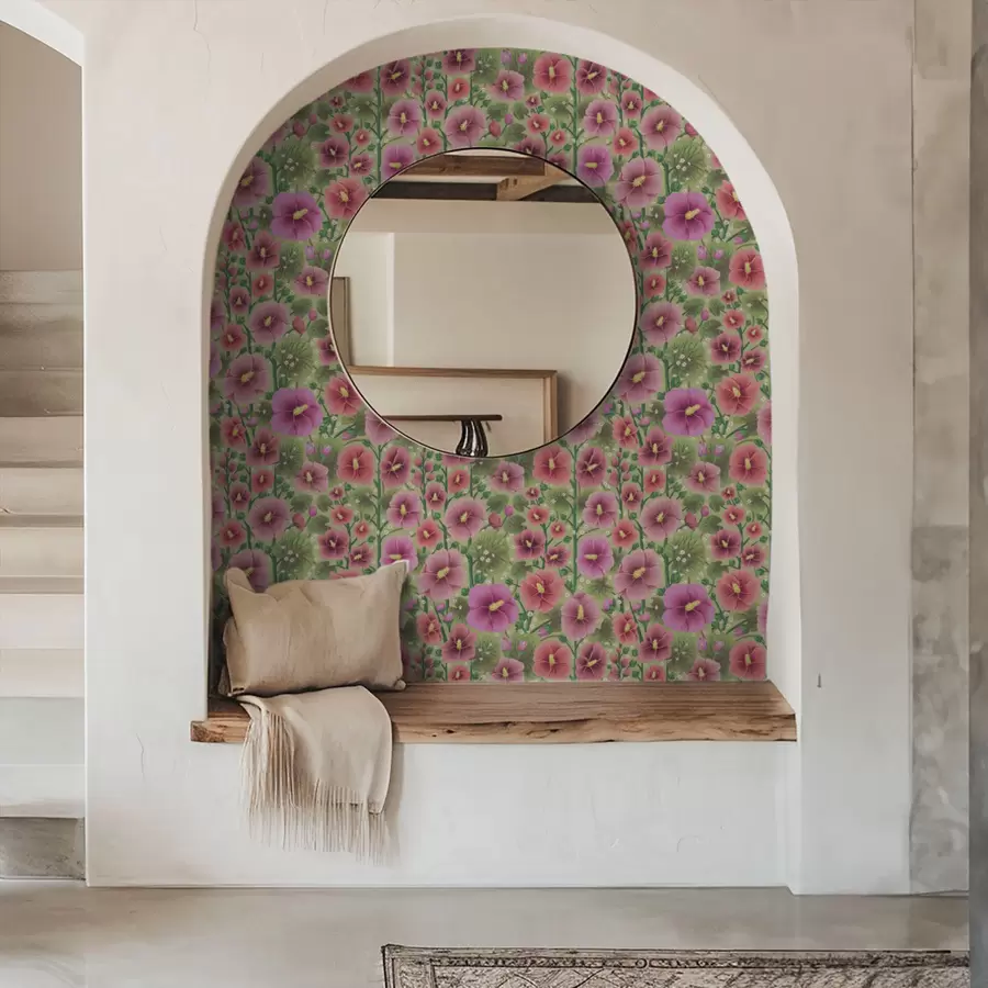 Fototapety Veľké kvety a listy ibišteka na tmavozelenom pozadí a00993