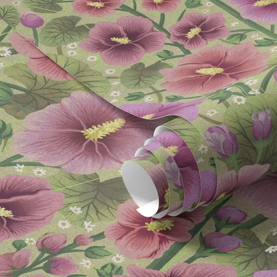 Fototapety Veľké kvety a listy ibišteka na tmavozelenom pozadí a00993