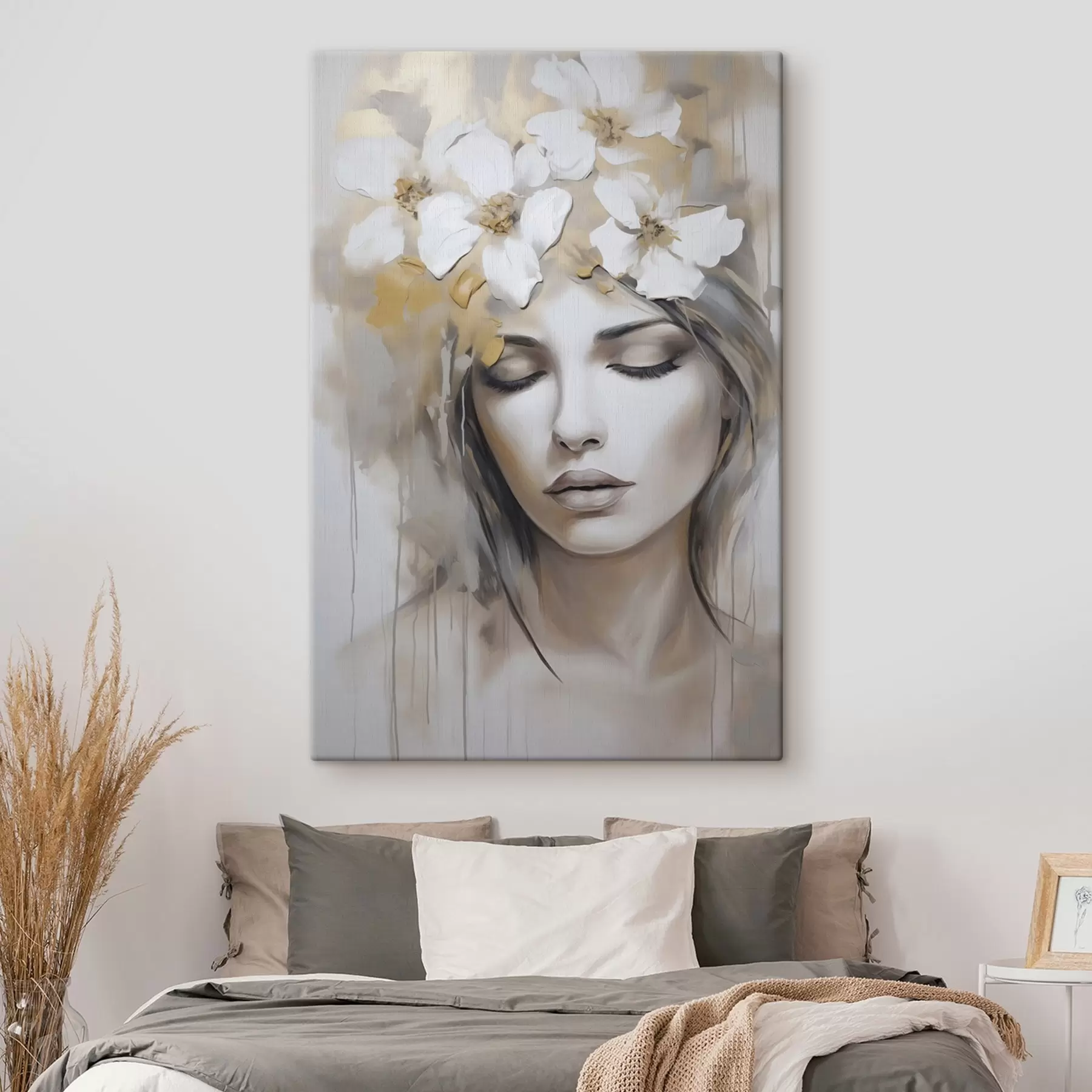 Obraz Abstraktný portrét dievčaťa s kvetmi, imitácia maľby s46756